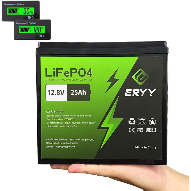 ERYY Lithium Battery 12V 25AH, 4000+ Deep Cycles Rechargeable Battery with BMS