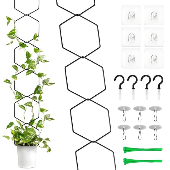 18 Pcs Hexagonal Chain Trellis for Climbing Plants – Sturdy Iron Frame, 7.7 ft Total Length, with Hooks, for Monstera, Ivy & Indoor Vines, Modern Home Decor