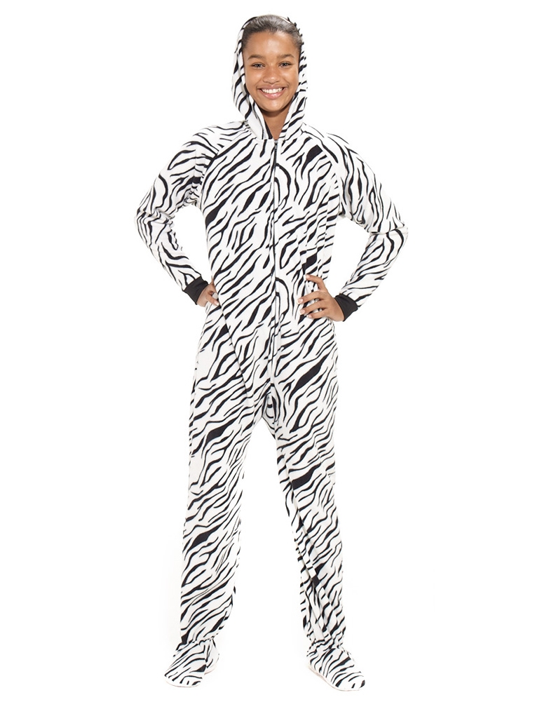 Zebra Stripes Adult Hoodie Fleece Onesie Footed Pajamas