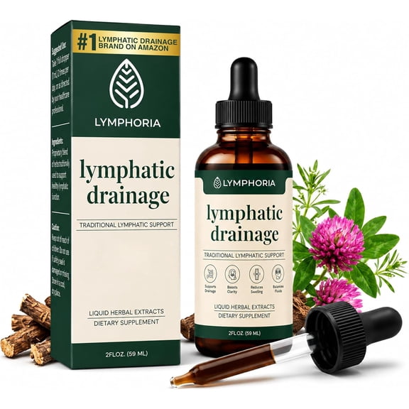LYMPHORIA Lymphatic Drainage Drops, Alcohol‑Free Vegan Herbal Extract, 2 Fl Oz