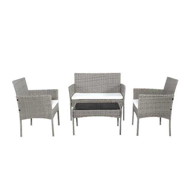 Ilios Innova Juego de Sala para jardín de 4 piezas fabricado en Mimbre sintético, Set para exteriores 3 Sofás con Asiento Acolchado y Mesa de Vidrio (Sala-4p)