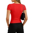 thumbnail image 4 of Summer Tops for Women 2026 Trendy Short Sleeve Tight Shirts Casual V Neck Fitted Blouse Y2k Western Basic Tees Red S, 4 of 5