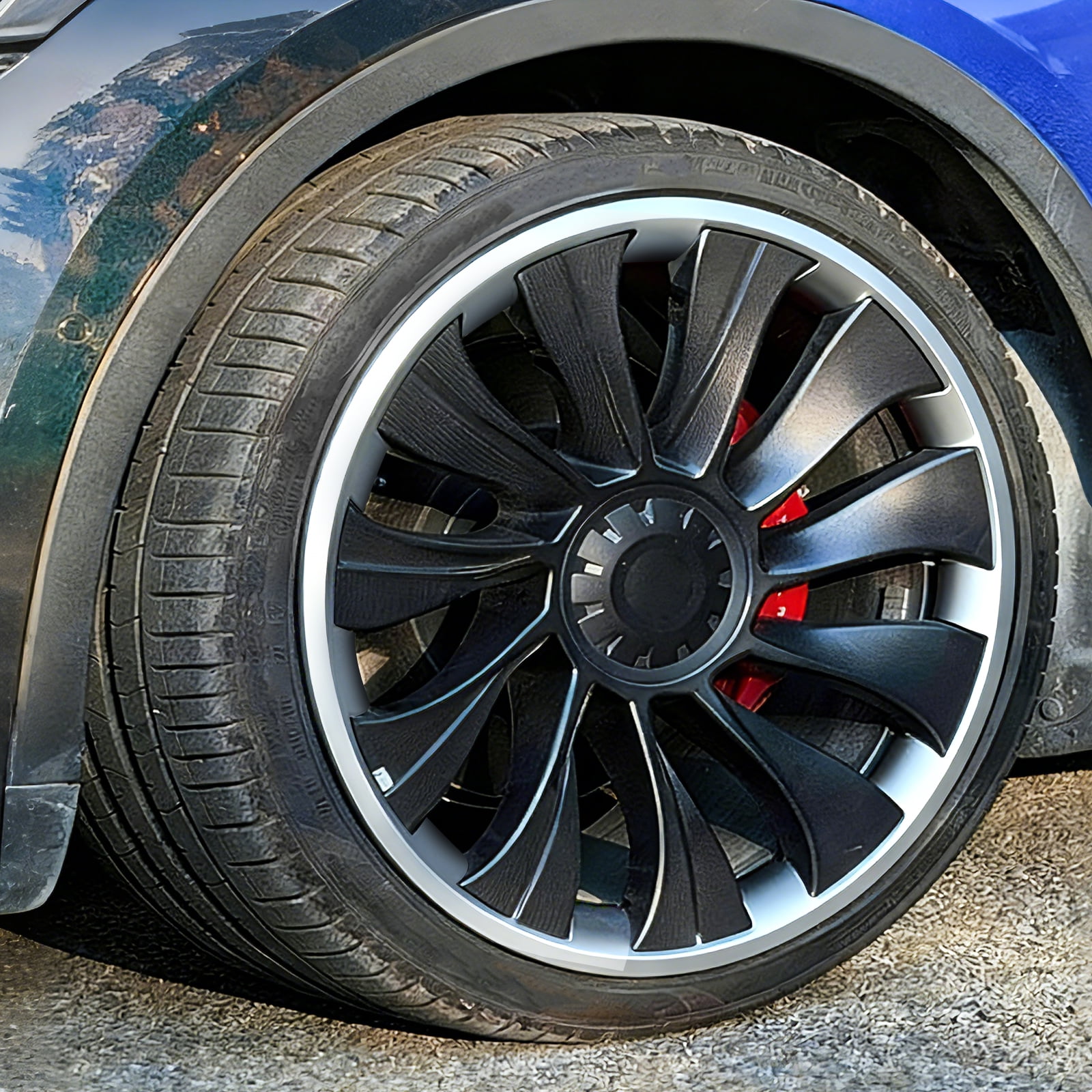 4Pcs Wheel Rim Protector for Tesla Model Y Juniper 2025 2026 20” Helix Wheels, 4PCS ABS Anti-Curb Scratch Guard, Silver Rim Edge Trim, No-Drill Snap-On Installation, for Model Y 2025 2026 Accessories