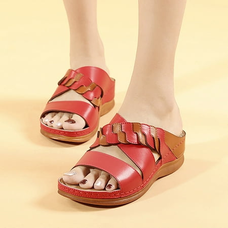 

Women Summer Slip-On Wedges Beach Open Toe Breathable Sandals Splicing Shoes