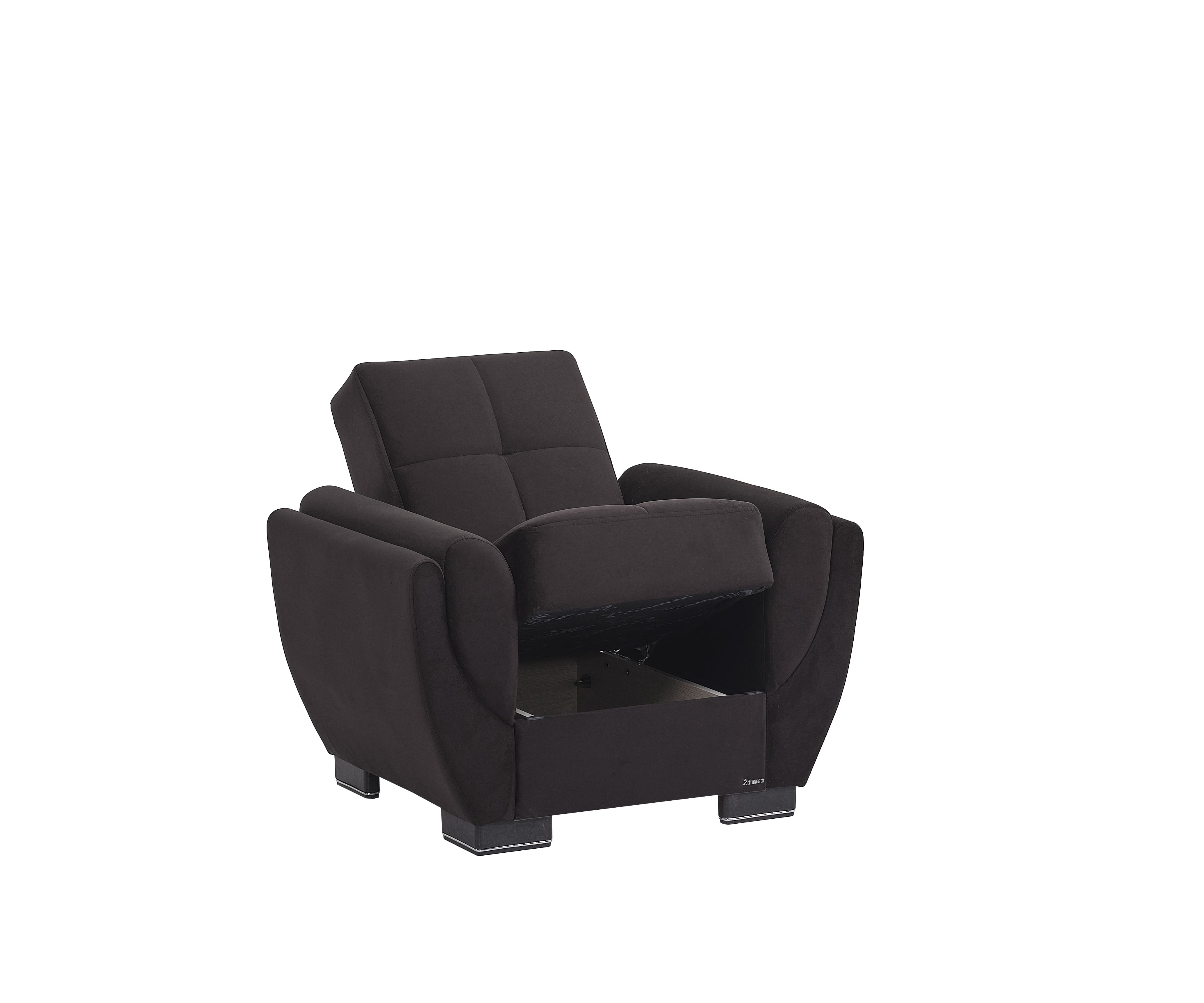 Ottomanson Convertible Accent Armchair with Hidden Storage & Rounded Arms, Firm Comfort Seating, Black