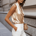 thumbnail image 5 of Dwellite Women's Silk Satin Tank Tops Cowl Neck Casual Camisoles Sleeveless Business Work Blouses Dressy Summer Shirts Beige L, 5 of 8