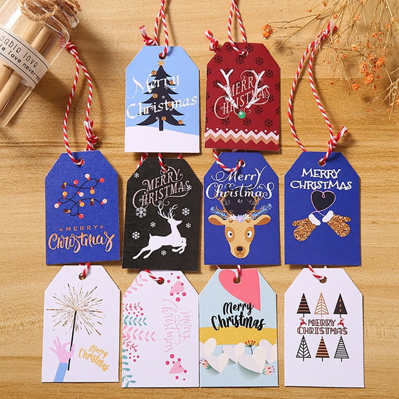 50pcs Christmas Tree Gift Box Hang Tag DIY Decoration Paper Cards Gift Label 