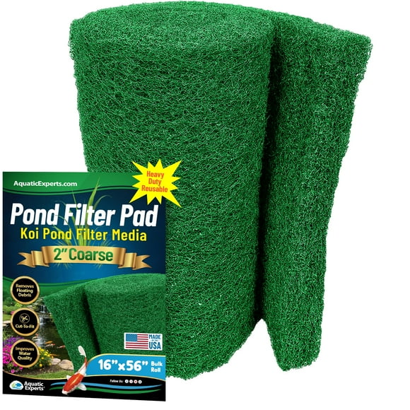 Aquatic Experts Green COARSE Pond Filter Pad - 2 inch Thick - Bulk Roll Water Garden Filter Pond Media - Made in USA, (16"" x 56"")