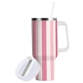 thumbnail image 2 of Pink Striped Tumbler with Handle and Straw Lid 40 oz Insulated Vacuum Water Bottle Stainless Steel Travel Cup, 2 of 9