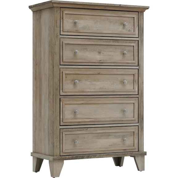 KATIDAP Dresser for Bedroom with 5 Drawers, Wood Tall Dresser Drawers for Hallway, Living Room,Gray