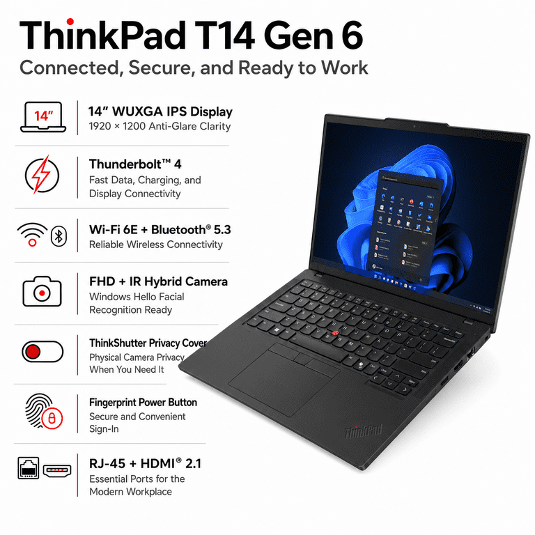 Lenovo ThinkPad T14 14 IPS WUXGA Laptop Ultra 7 255U 32GB DDR5 1TB