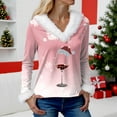 thumbnail image 5 of larppty Christmas Sweater for Women - Faux Fur Trim V-Neck Pullover with Festive Holiday Graphics (Pink, 3XL), 5 of 5