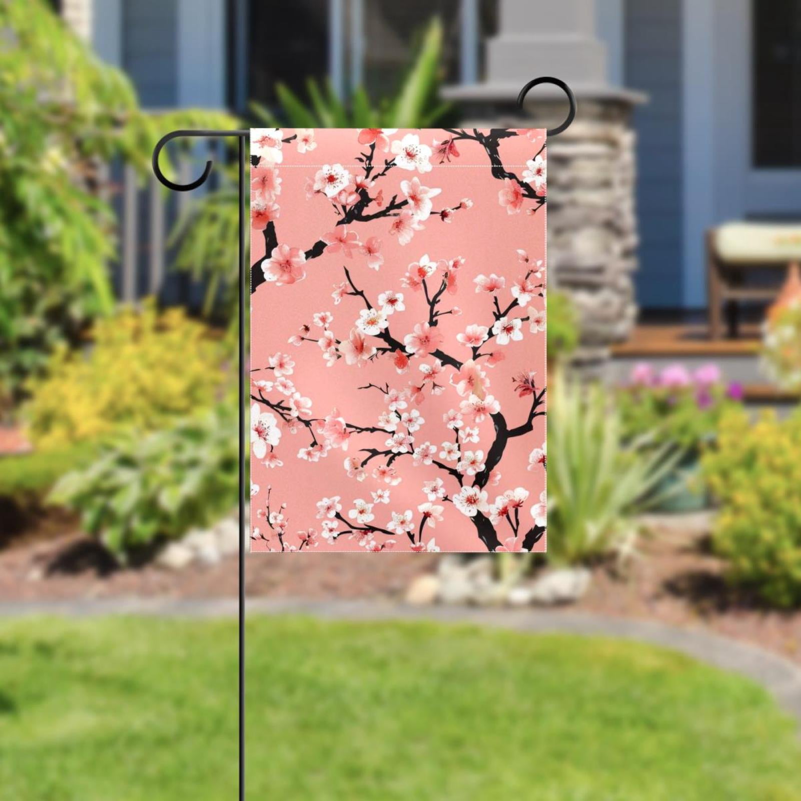 Welcome Beautiful Cherry Blossom Pattern Pink Garden Flag, Vertical Double Sided Small House Flag, Yard Farmhouse Outdoor Deck Veranda Lawn Decor 28x40 Inch