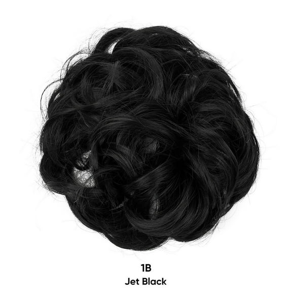 Nvzi-c Messy Bun Hair Piece Wavy Curly for Women Hair Bun Hair Piece with Elastic Band Scrunchies Stretchy Fluffy Chignon Ponytail Hairpieces Updos for Women,Jet Black