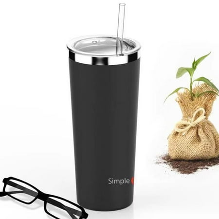 SimpleHH 22OZ Stainless Steel Tumbler Vacuum Insulated Coffee Cup Double Wall Travel Flask Mug with Lid and Straw, Black (Multi-color