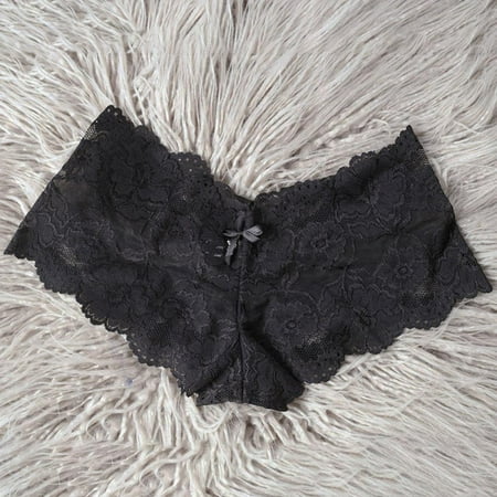 

Popvcly 1Pc Women s Sexy Lace Bow Briefs Soft and Silky Comfortable Hollow Fitness Seamless T-shaped Briefs Black/M