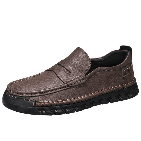 Black Grain Penny Stitch Slip-On Casual Loafers for Men