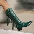 thumbnail image 4 of Xfvqtps Womens Cowboy Boots Knee High Boots Pointed Toe Western Boots with Fringe Tassel Block Heel Fashion Winter Boots for Women Green, 4 of 9