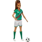 Barbie Soccer Fashion Doll Dressed in Cleats, Colorful #16 Uniform & Tall Socks, Brunette Ponytail