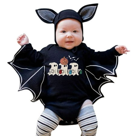 

Onesies 3-6 Months Ropa De Bebe Onesie Pumpkin Crawl Long Sleeve Bat Pattern Black Clothes