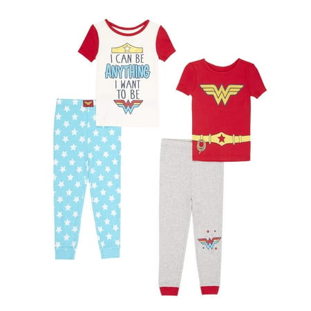 Dc Superhero Girls Cotton tight fit pajamas, 4pc set (toddler girls)