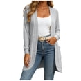 thumbnail image 3 of Women's Long Sleeve Loose Fit Solid Color Knit Cardigan Placket Open Front Tops Comfy Soft Lightweight Casual Daily | CSEONE,Gray S, 3 of 6