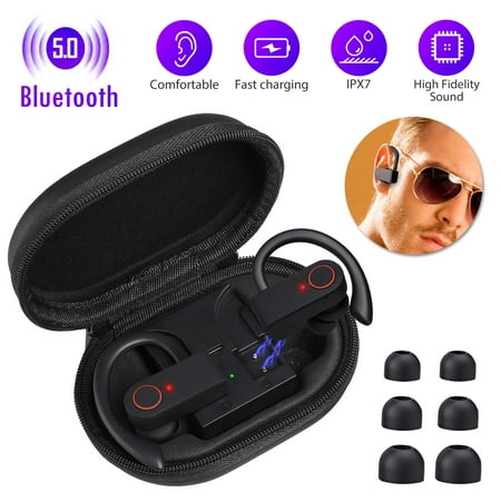 TWS Wireless Headphones, 2019 NEW Wireless Bluetooth 5.0 Earphones Hi-Fi Stereo Richer Bass Headset, Sweatproof, 8 Hrs Playtime, Built-in Mic, Charging Box, Fit for iPhone Samsung