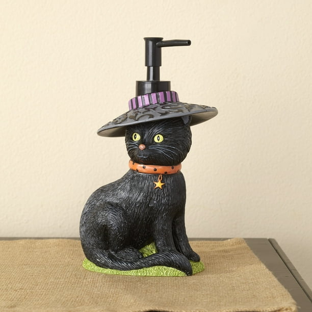 Trick or Treat Black Cat Bathroom Soap or Lotion Pump Dispenser