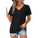 thumbnail image 2 of Tops con cuello en V Color puro Suave para la piel Tops con mangas abullonadas Camisetas de manga corta para ir de compras todos los días Negro S, 2 of 6