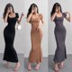 thumbnail image 4 of Vestido largo ajustado de color liso de verano 2024 para mujer, manga corta, ajustado, ajustado, cuello cuadrado, para fiesta, 4 of 6