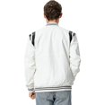 thumbnail image 3 of Men's PU Faux Leather Full-Zip Bomber Jacket Stand Collar Fleece Windproof Lightweight Motorcycle Racing Coat Outwear, 3 of 4