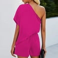 thumbnail image 6 of Rutainlusire Womens Tops Clearance Two-Piece Women's Summer Printed And Solid One Shoulder Top And With Pocket Shorts Set Suit, 6 of 9