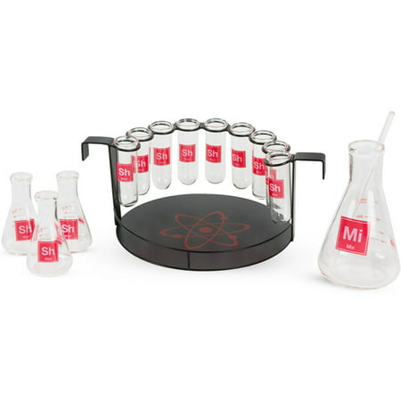 15-Piece Science Themed Novelty Shot Glass Bar Set with Chemistry Glassware and Serving Tray