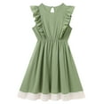 thumbnail image 3 of FYMNSI Mommy and Me Linen Cotton Ruffle Dresses Summer Family Matching Outfits Set Casual Sleeveless Beach Sundress Green (Women M), 3 of 9
