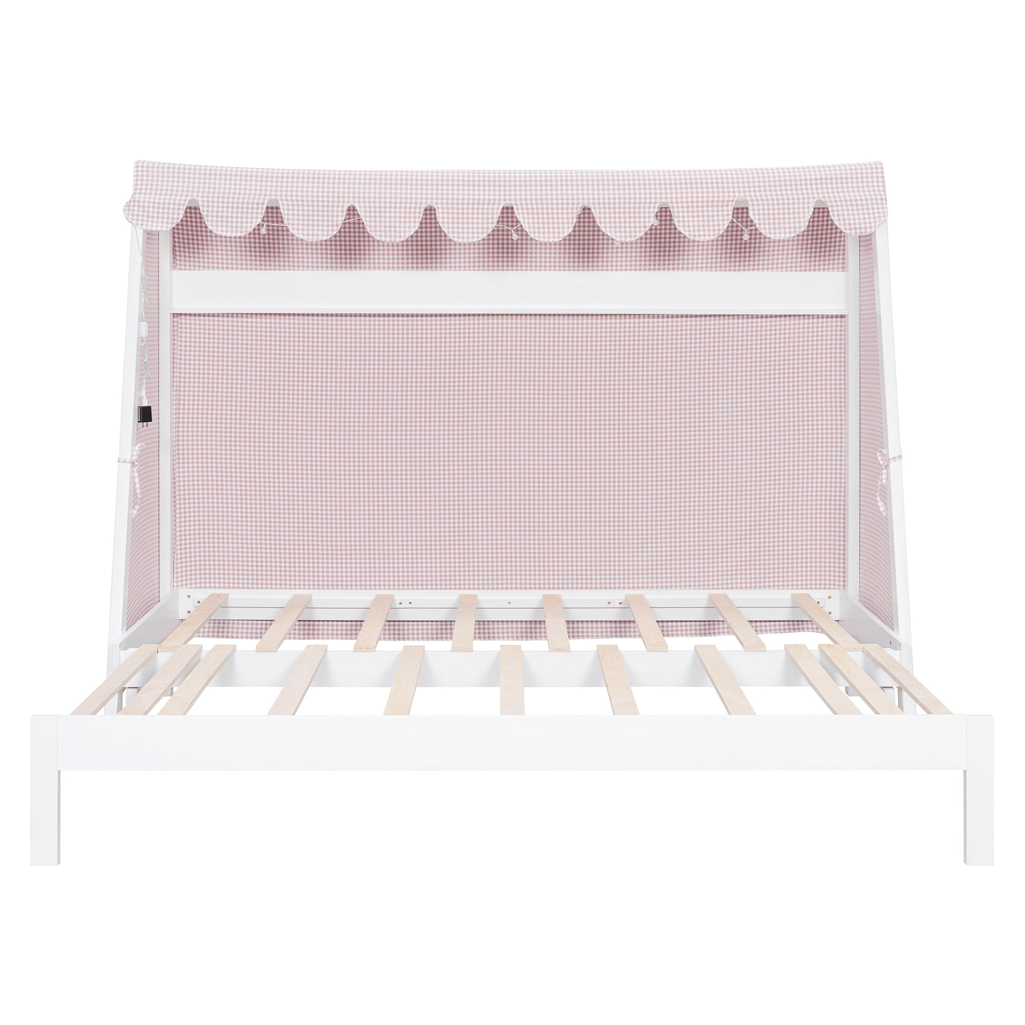 Mintazer Twin XL Platform Bed with LED Light, Trundle, Storage Shelf & Tent for Kids, White