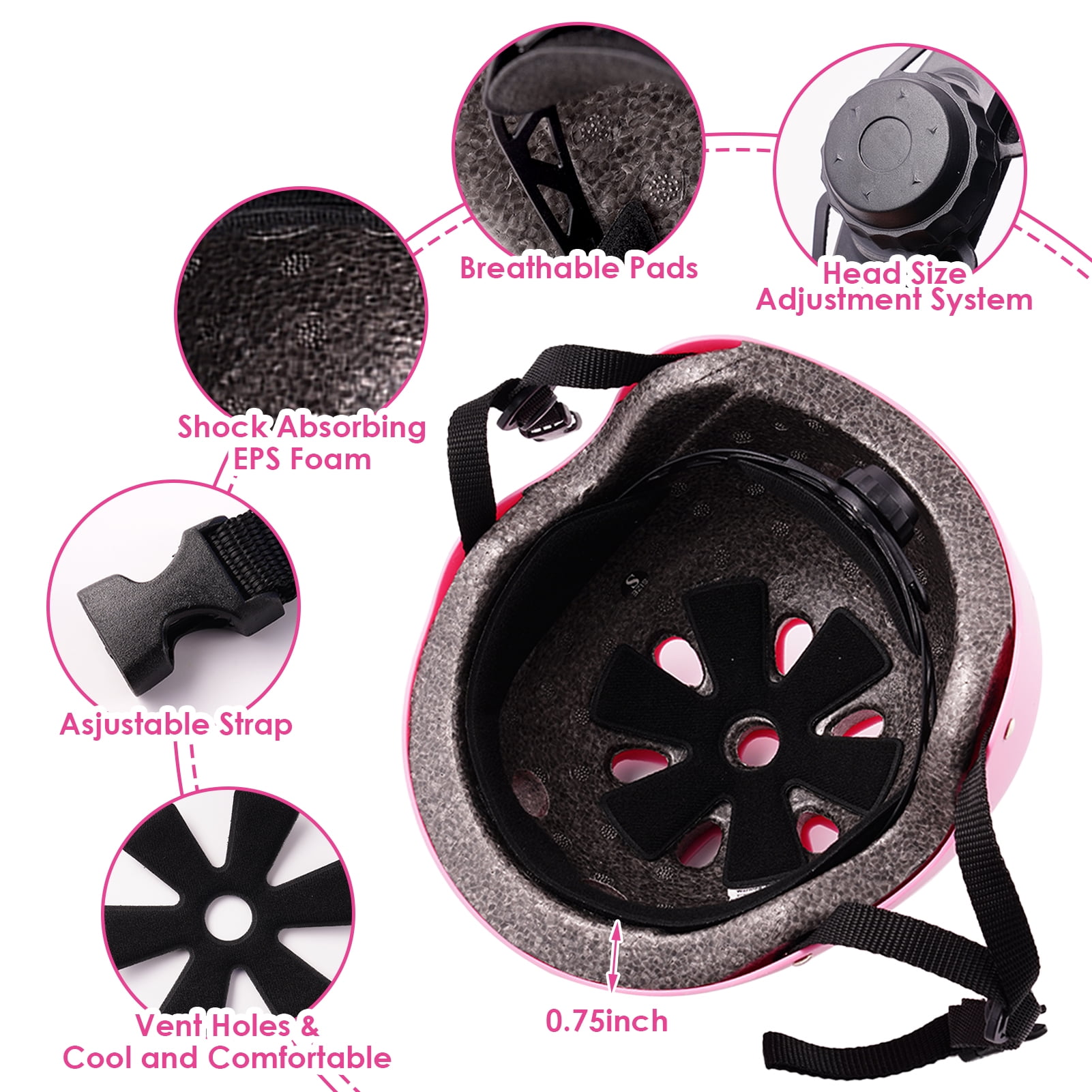 Buquapse Kids Bike Helmet Set, Skateboard Knee Pads, Boy Girl Child Cycling Helmet with Knee Pads Elbow Pads Wrist Guards Youth Skateboard Helmet for Kids 3-12