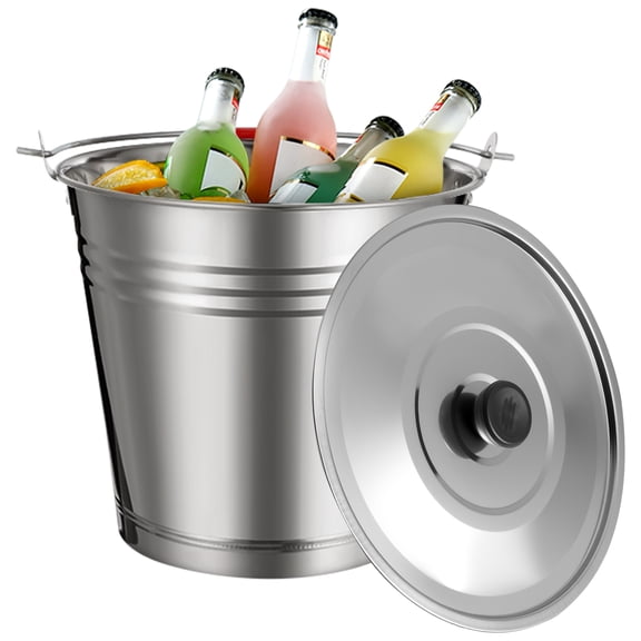 STRANDCHIC Bucket with Lid Stainless Steel Round Simple Style for Kitchen Use 1Pcs