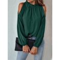 thumbnail image 4 of Blusas Elegantes e Informales para Mujer, con Hombros Descubiertos, Cuello con Volantes, Camisas de Moda de Otoño para el Trabajo Verde Oscuro S, 4 of 10