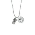 thumbnail image 2 of Delight Jewelry Black Nickeltone Crystal Initial - J - Beaded Border - Silvertone Script Initial Disc - L - Charm Necklace, 20"+3", 2 of 4