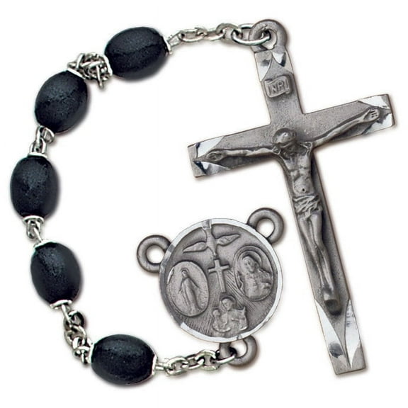 Men's Large Black Catholic Rosary Beads, Wood beads