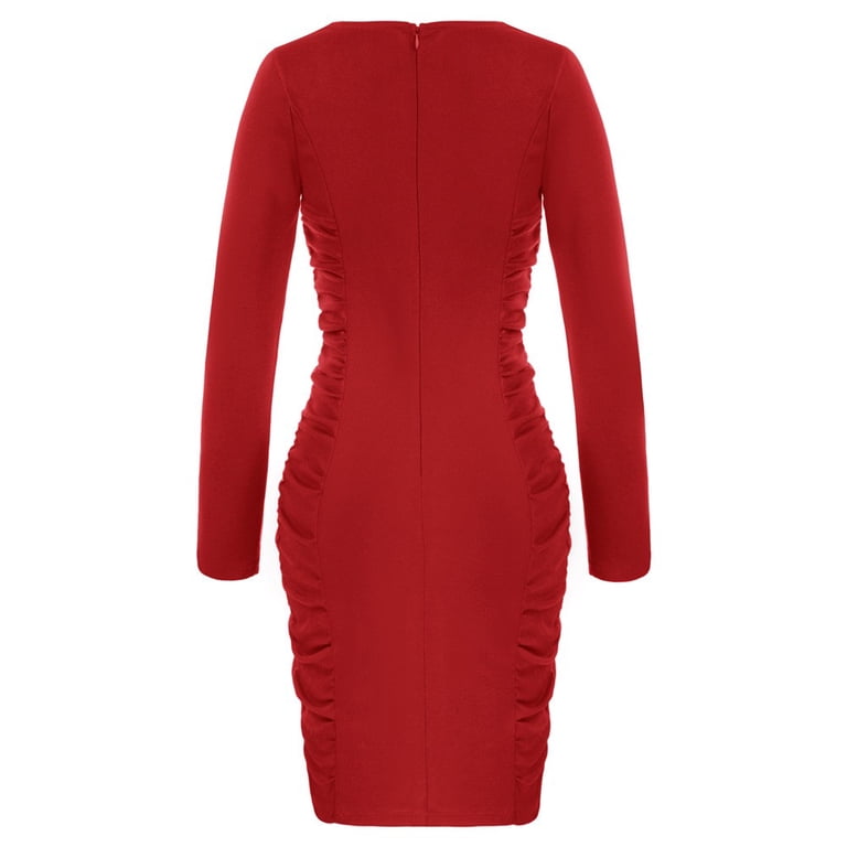 strapless open back dress Red Ruched Sides Slit Maxi Dress – Hot Miami Styles main image 0