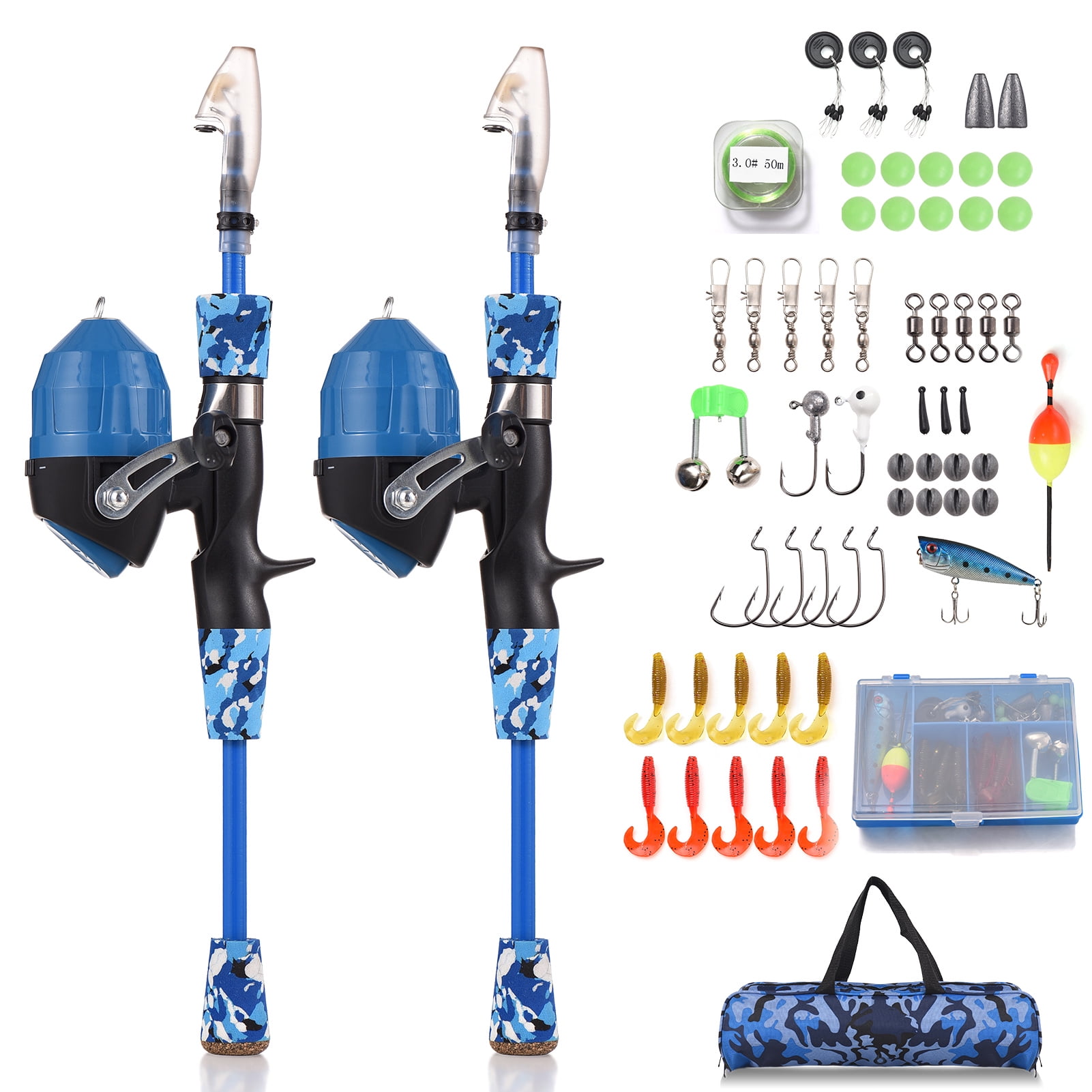 Children Fishing Rod and Reel Combo Full Kit 1.5m Telescopic Casting Rod Pole with Spincast Reel and Hooks Lures Swivels Carry Bag