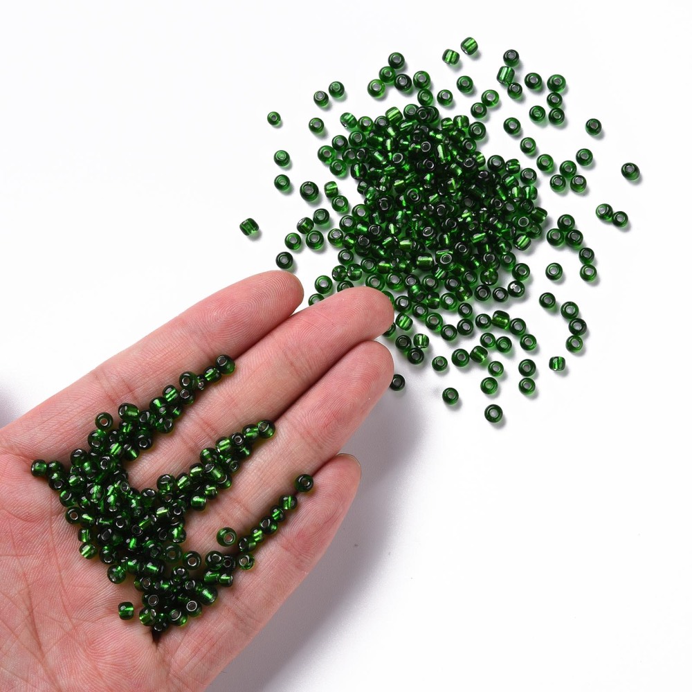 6/0 Glass Seed Beads Silver Lined Round Hole Round Green 4mm Hole: 1.5mm about 6639 pcs/pound DIY