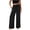 Black, variant on Womens Lace Trim Wide Leg Palazzo Pants Textured Drawstring Elastic Waist office Casual Trousers with Pockets & Side Crochet Details White