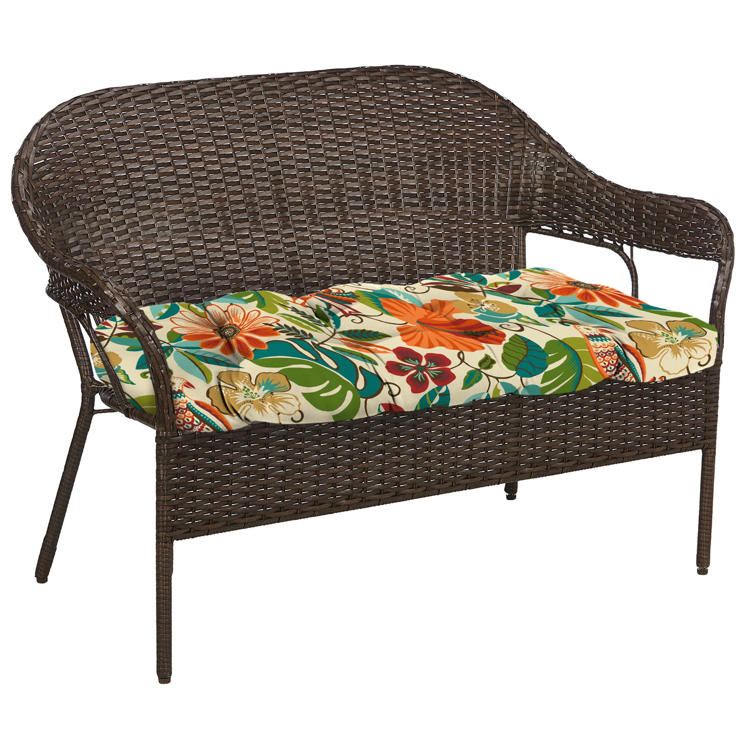 Coral coast pruitt resin wicker outdoor bench best sale with cushion