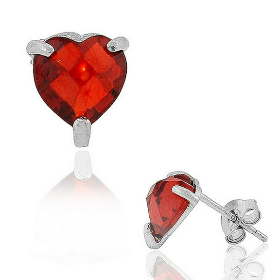 925 Sterling Silver Red CZ Womens Love Heart Stud Earrings