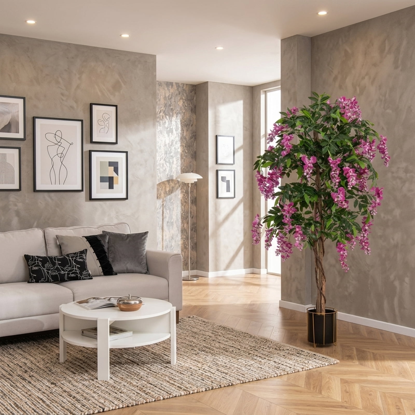 Vebreda Artificial Plant Decor, 5.5 FT Faux Wisteria Plant in Nursery Pot with Blooming Flowers, Vivid and Natural Appearance, Reliable Materials