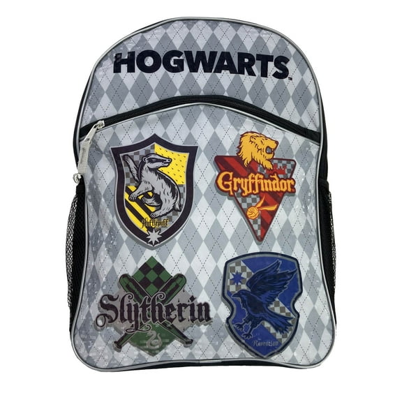 Harry Potter 16 Backpack Gray House Crests Shields Front Pocket