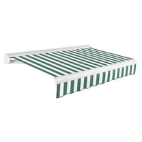 Awntech 14 Ft Key West Right Motorized Heavy Duty Patio Retractable Awning with Cassette (168in x 9.38in x 120in), Forest/White Stripe