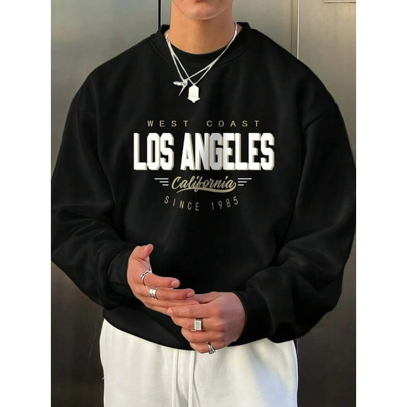 Los Angeles, California Printed Men's Fashion Long Sleeve Sweatshirt - Comfortable Crew Neck, Suitable Outdoor Sports, All Seasons